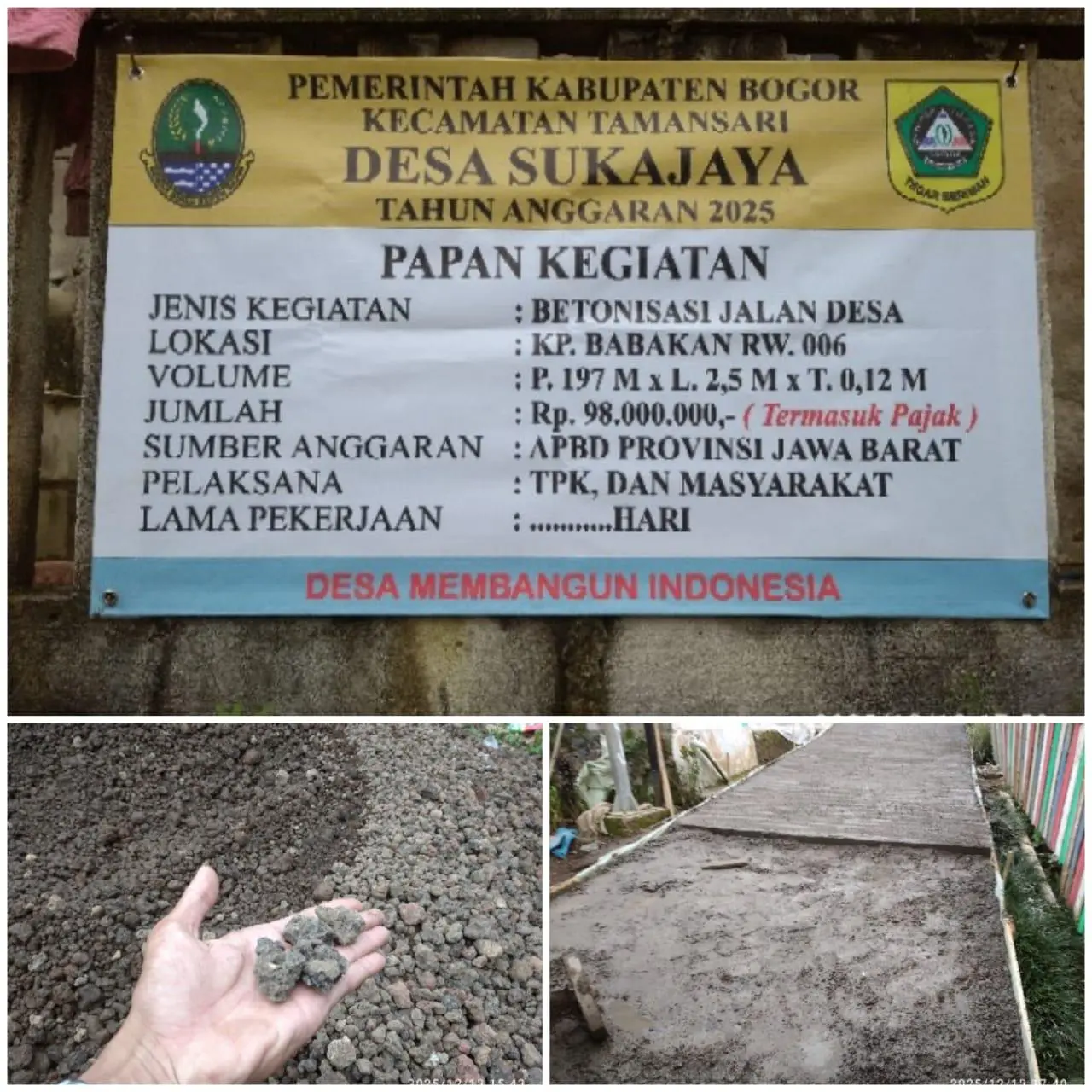 Diduga Material Betonisasi Tidak Sesuai, Kades Sukajaya, Bilang Begini