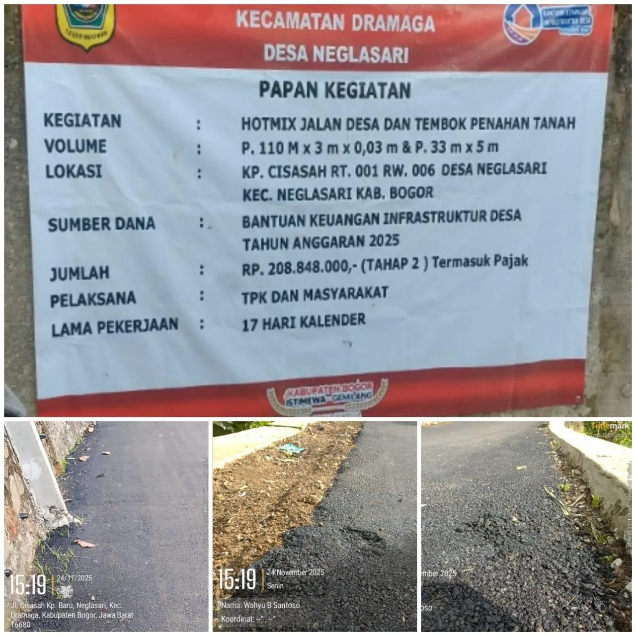 Gunakan Bankeu, Jaling di Desa Neglasari Diduga Terkesan Asal-asalan